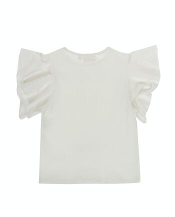 T-shirt fille en jersey simple de coton stretch, manches courtes à volants, imprimé devant. (2a-16a) 2