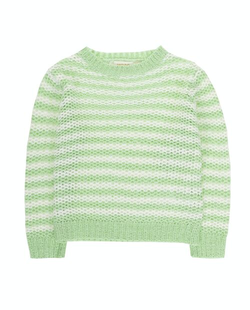 Jersey de niña de punto tricot rayas color verde claro y blanco, manga larga. (2y-16y)