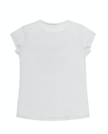 T-shirt blanc fille en jersey simple de coton stretch, manches courtes, broderie devant. (2a-16a) 2