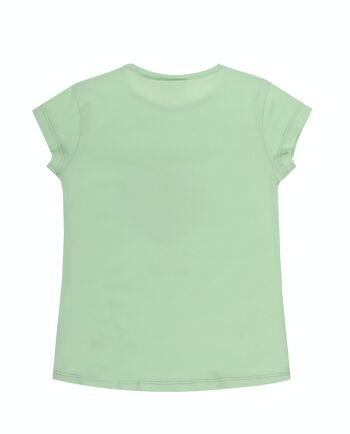 T-shirt fille vert clair en jersey simple de coton stretch, manches courtes, broderie devant. (2a-16a) 2