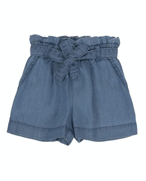 Short de niña de algodón color azul medio, bolsillos delante. (2y-16y)