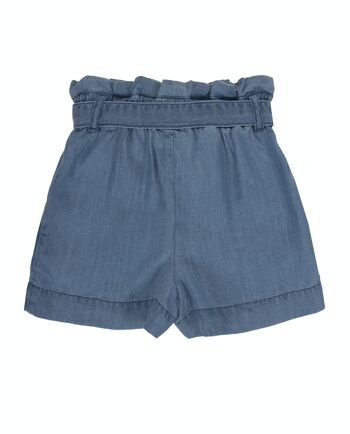 Short bleu moyen fille en coton, poches devant. (2a-16a) 2