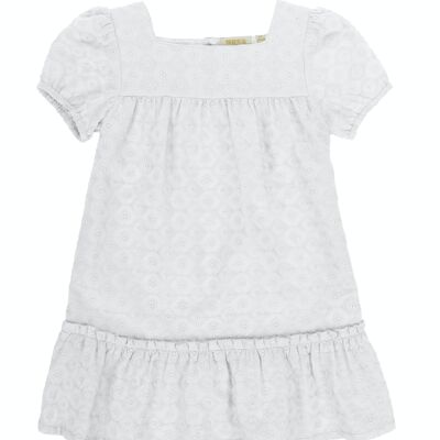 Girl's dress in Swiss embroidered cotton fabric, short sleeves. (2y-16y)
