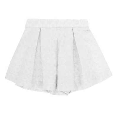 Pantaloncini bianchi da bambina in cotone ricamato svizzero. (2a-16a)
