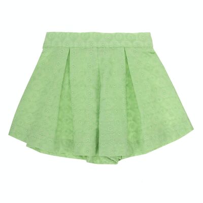 Short fille vert clair en coton brodé suisse. (2a-16a)