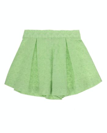 Short fille vert clair en coton brodé suisse. (2a-16a) 1