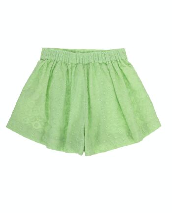 Short fille vert clair en coton brodé suisse. (2a-16a) 2