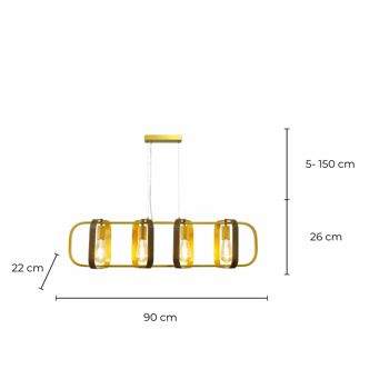 Suspension en métal doré et simili cuir marron Maty 4 lumières 6