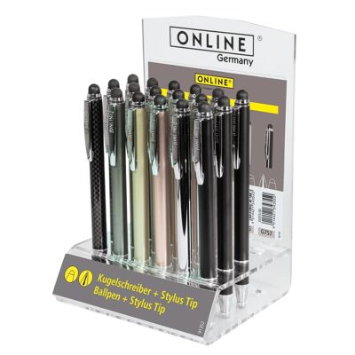 Bolígrafo ONLINE 18x Stylus XL en expositor | Bolígrafo metálico | con punta de lápiz óptico | recambio G2 intercambiable