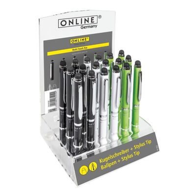 ONLINE 18x Multi Touch Pen Kugelschreiber im Display |  kleiner Kugelschreiber aus Metall | mit Stylus Tip | austauschbare D1 Mine