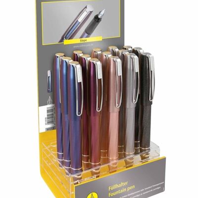 ONLINE 15x filler Slope Metallic in a display | ergonomic fountain pen | for students | in the counter display