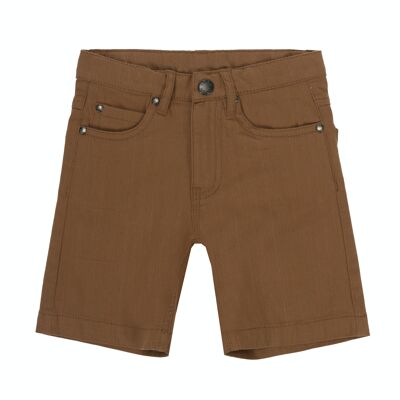 Boy's brown elastic twill Bermuda shorts with five pockets. (2y-16y)