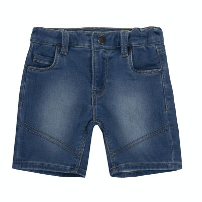 Boy's denim Bermuda shorts in medium blue superelastic cotton knit. (2y-16y)