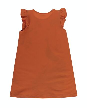 Robe fille orange en jersey simple de coton stretch, grand imprimé devant, manches courtes à volants. (2a-16a) 2