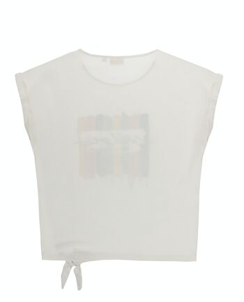 T-shirt fille jersey simple coton écru, manches courtes, imprimé devant. (2a-16a) 2