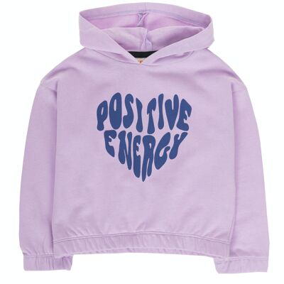 Girl's lilac cotton fleece sweatshirt, with hood, long sleeves, print on the front. (2y-16y)