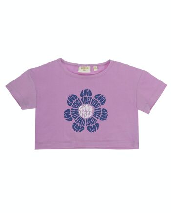 T-shirt court fille en jersey simple de coton stretch, manches courtes, imprimé fleurs sur le devant. (2a-16a) 1