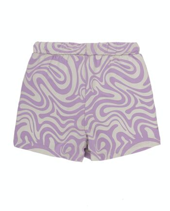 Short fille en jersey de coton élastique uni à imprimé psychédélique lilas et écru, taille élastiquée. (2a-16a) 2