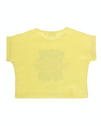 T-shirt fille court jaune en jersey simple de coton, manches courtes, imprimé fleurs et lettres sur le devant. (2a-16a) 2