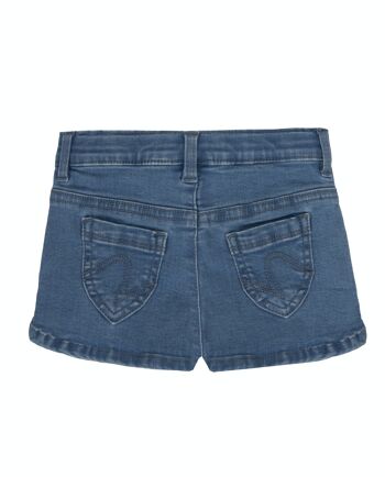 Short bleu moyen fille en denim de coton superflex, imprimé devant. (2a-16a) 2