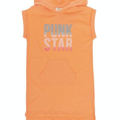 Fluor coral color single jersey girl's dress with kangaroo pockets in front. (2y-16y)
