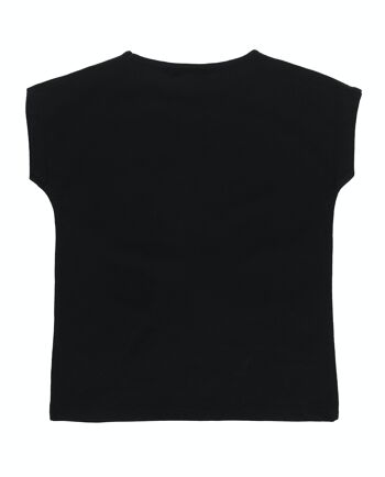 T-shirt noir fille en jersey simple de coton stretch, manches courtes, imprimé étoiles sur le devant. (2a-16a) 2