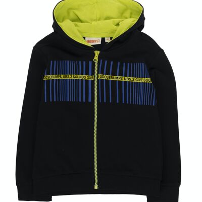 Black cotton fleece sweatshirt for boys, with hood, long sleeves. (2y-16y)