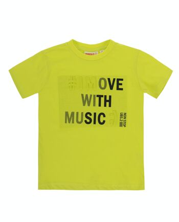 T-shirt garçon en jersey simple de coton vert anis, manches courtes, imprimé devant. (2a-16a) 1