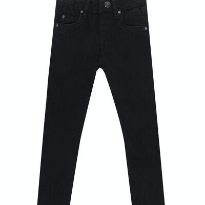 Boy's black superflex denim trousers with five pockets. (2y-16y)
