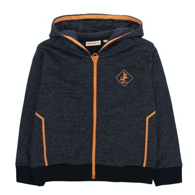 Navy and light gray cotton fleece sweatshirt for boy, with hood, long sleeves. (2y-16y)