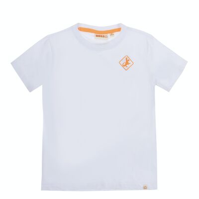 Camiseta  de niño en punto liso gatas de algodón color blanco,  manga corta , estampado  delante. (2y-16y)