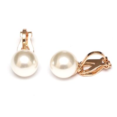 White Imitation Pearl Clip On Earrings with gold-tone clips