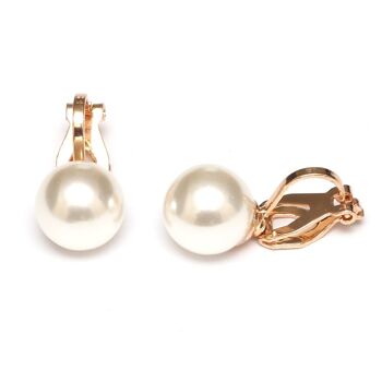Boucles d'oreilles clip perle d'imitation blanche avec clips dorés 1