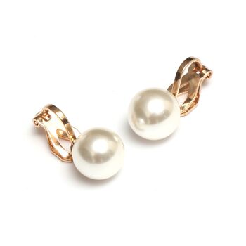 Boucles d'oreilles clip perle d'imitation blanche avec clips dorés 2