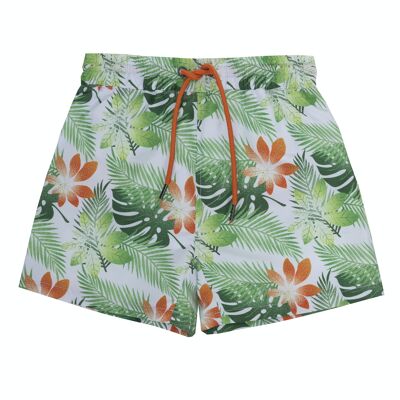 Tropical print boy's swimsuit on a light turquoise background. (2y-16y)