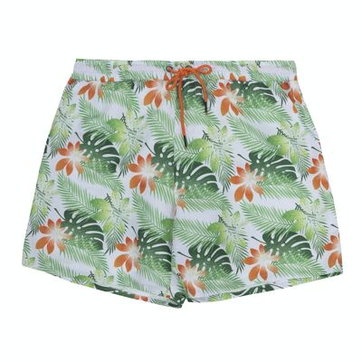 Tropical print men's swimsuit on a light turquoise background. (XS-XL)