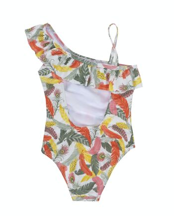 Maillot de bain fille imprimé plumes orange. (2a-16a) 2