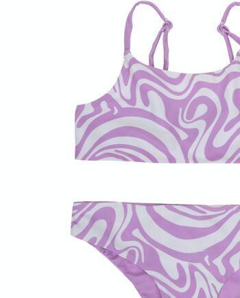 Bikini réversible pour fille, imprimé psychédélique en lilas et écru. (2a-16a) 3