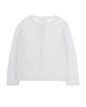 Veste bébé fille en maille tricot blanche, manches longues. (3M-48M) 2
