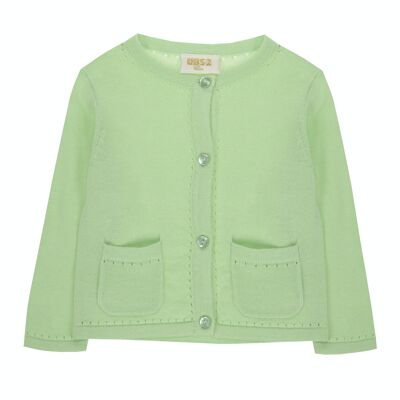 Light green tricot knit jacket for baby girl, long sleeves. (3M-48M)