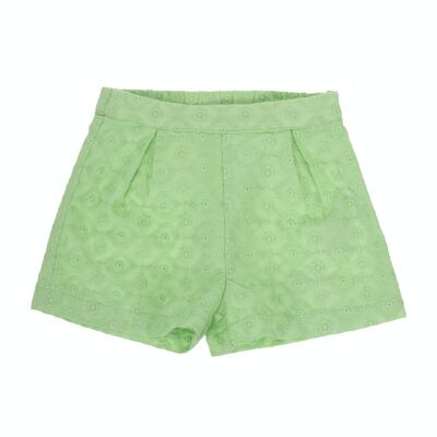 Short bébé fille vert clair en coton brodé suisse. (3M-48M)