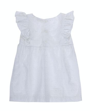 Robe bébé fille en tissu de coton brodé suisse blanc, manches courtes. (3M-48M) 2
