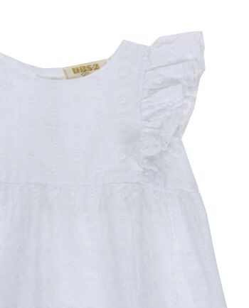 Robe bébé fille en tissu de coton brodé suisse blanc, manches courtes. (3M-48M) 3