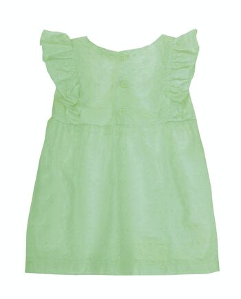 Robe bébé fille en tissu de coton suisse brodé vert clair, manches courtes. (3M-48M) 2