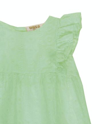 Robe bébé fille en tissu de coton suisse brodé vert clair, manches courtes. (3M-48M) 3