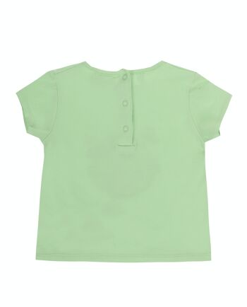 T-shirt bébé fille en jersey simple de coton stretch vert clair, manches courtes, imprimé devant. (3M-48M) 2