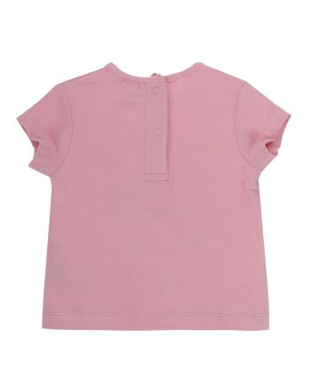 T-shirt rose bébé fille en jersey simple de coton stretch, manches courtes, imprimé et broderie devant. (3M-48M) 2