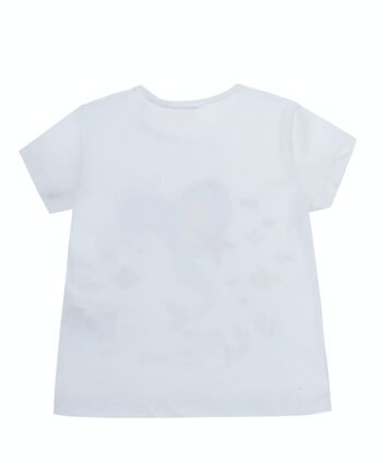 T-shirt bébé fille en jersey simple de coton stretch blanc, manches courtes, imprimé devant. (3M-48M) 2