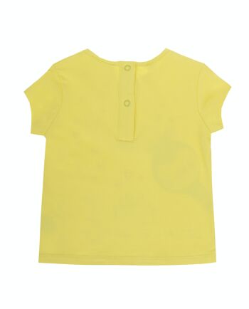 T-shirt bébé fille en jersey de coton stretch jaune clair, manches courtes, imprimé devant. (3M-48M) 2