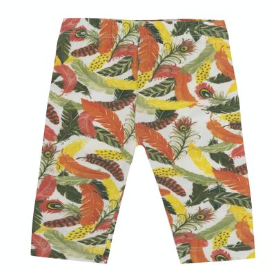 Legging pirate bébé fille en jersey de coton élastique imprimé plumes orange. (3M-48M)